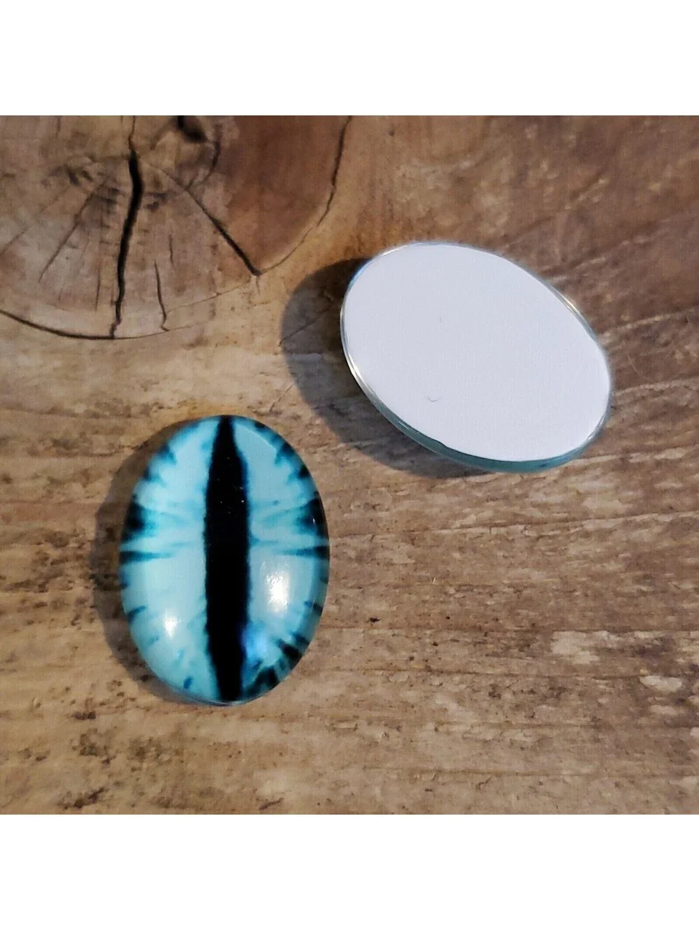 Dragon Eyes Black Aqua Blue GoT Fan Glass Cabochons 18x13mm Oval 2 pcs
